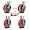 Service Caster 12'' Heavy Duty Red Poly on Metal Caster Set 2 Swivel Lock/Brake 2 Rigid, 4PK CRAN-KP92S1230-PUR-RS-SLB-BSL-2-R-2 - alternate 4